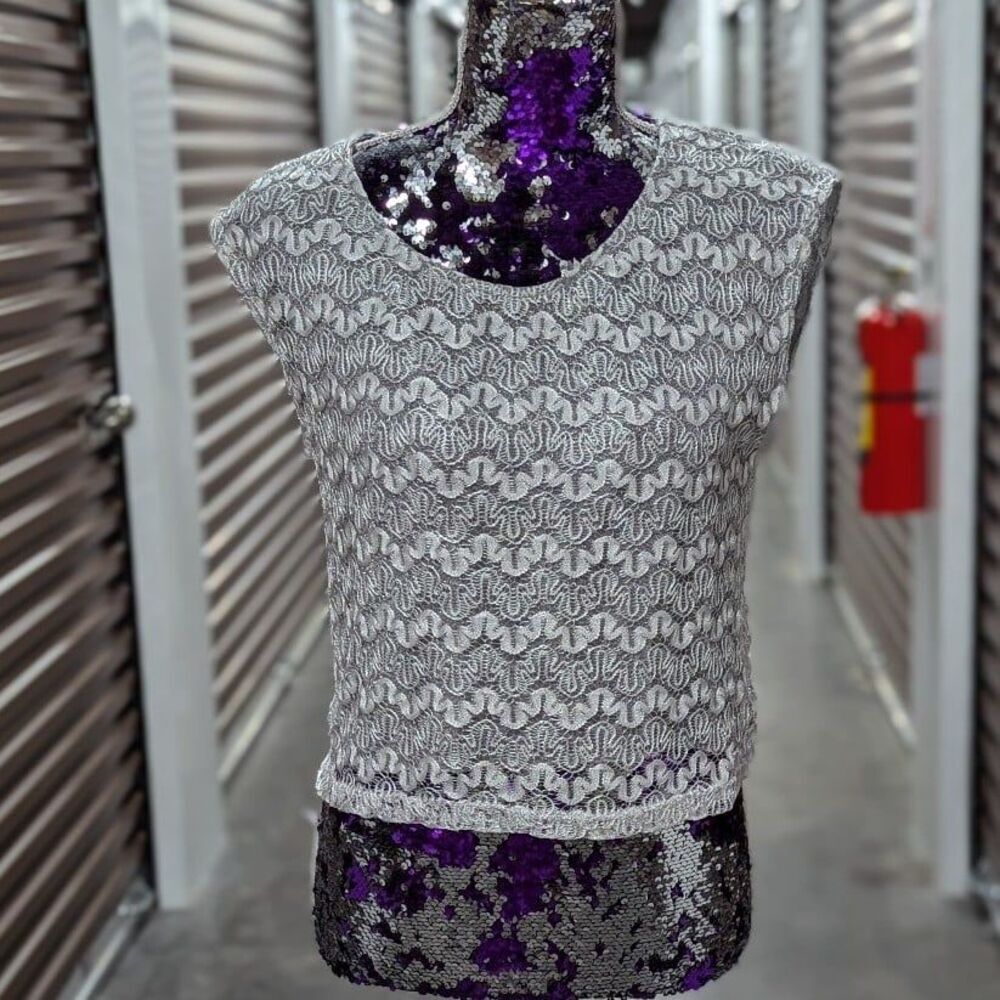 Soy Medium Silver Sheer‎ Tank Top Blouse